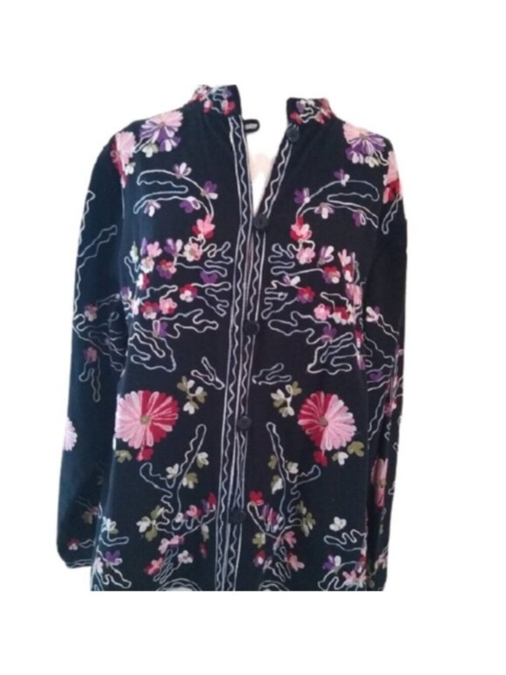 Take Two Women's Embroidered Floral Jacket, Black Multicolor, Size XL